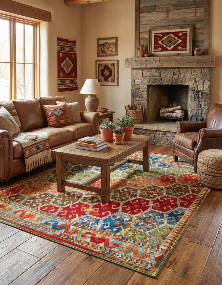 Detail image of  7' 10 x 10'  Washable Southwestern Indoor / Outdoor Rug