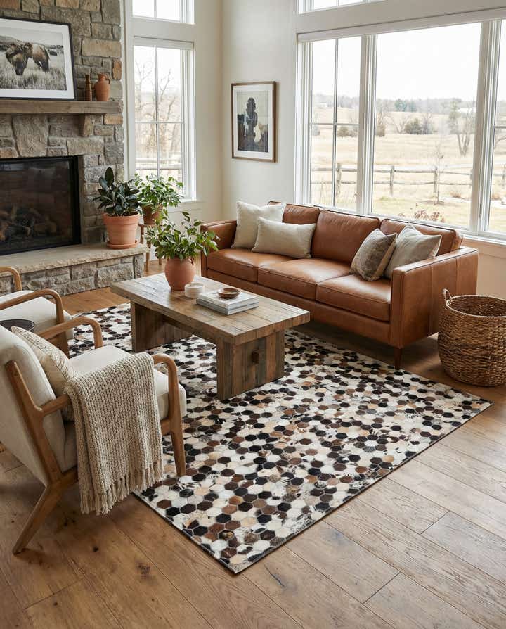 5' 1 x 7' 10 Cowhide Leather Rug
