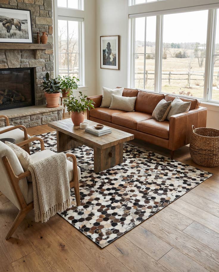 Detail image of 5' 1 x 7' 10 Cowhide Leather Rug