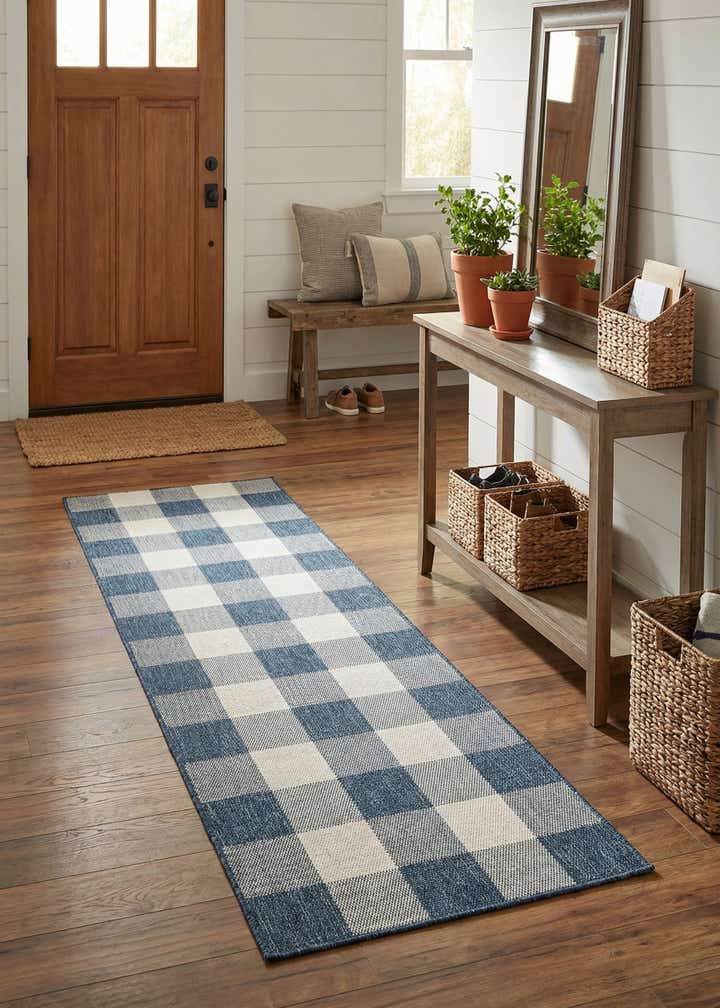 2' 7 x 12' Easy-Clean Checkered Indoor / Outdoor Runner Rug