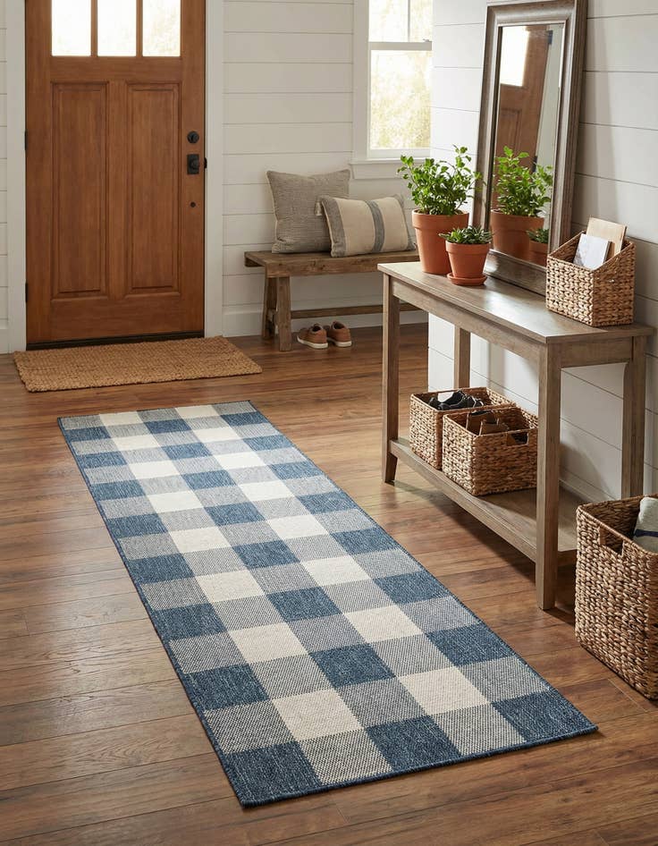 Detail image of  2' 7 x 12'  Washable Checkered Indoor / Outdoor Runner Rug