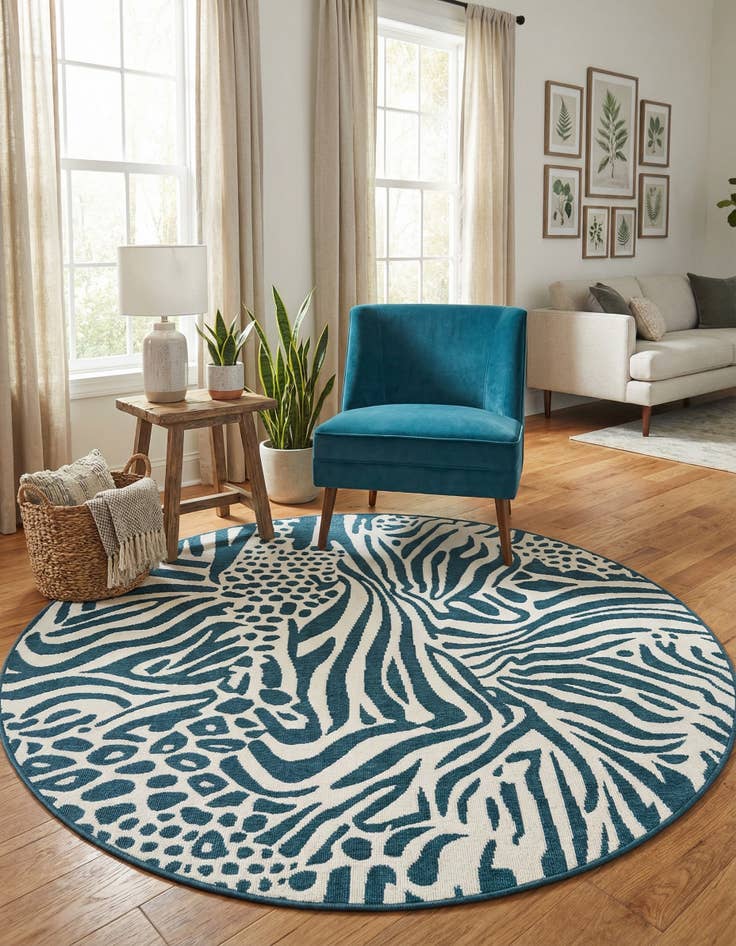 Detail image of 6' x 6'  Washable Safari Indoor / Outdoor Round Rug