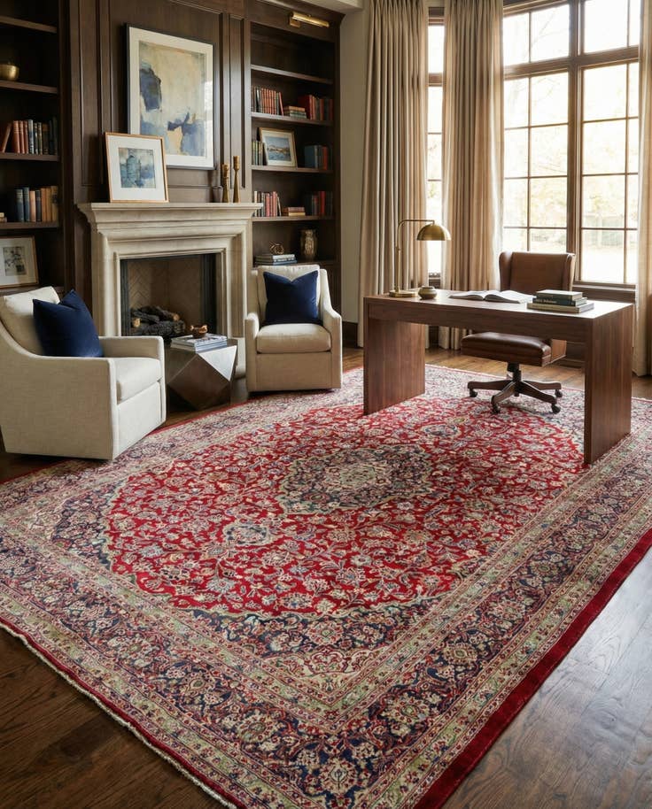 Detail image of 9' 9 x 11' 10 Hand Knotted Mashad Persian Wool Rug
