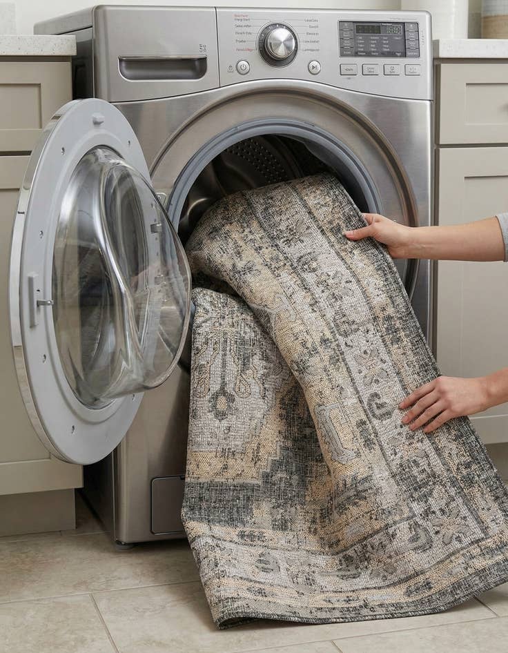 Detail image of 7' 10 x 7' 10  Washable Traditional Indoor / Outdoor Square Rug