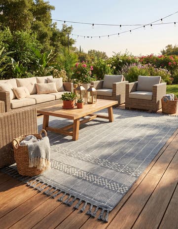 Cool Gray Easy-Clean Eco Bohemian Indoor / Outdoor Rug
