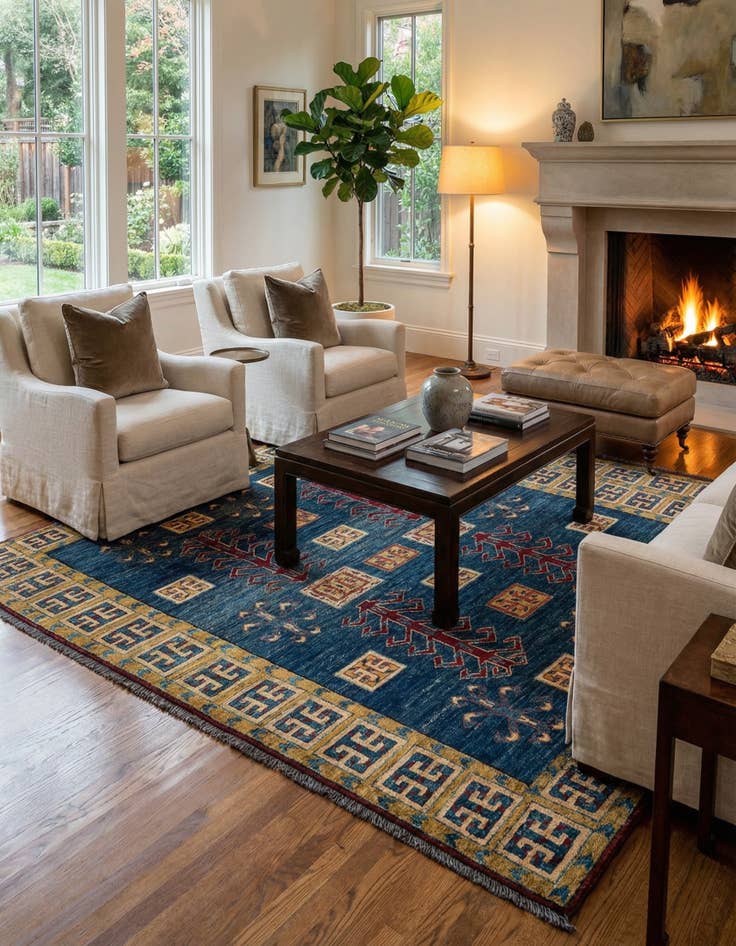 Detail image of 6' 6 x 6' 8  Hand Knotted Kazak Wool Square Rug