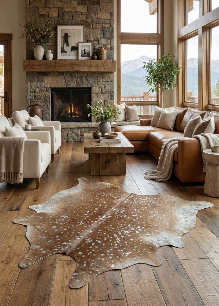 6' 5 x 6' 5 Cowhide Leather Freeform Rug