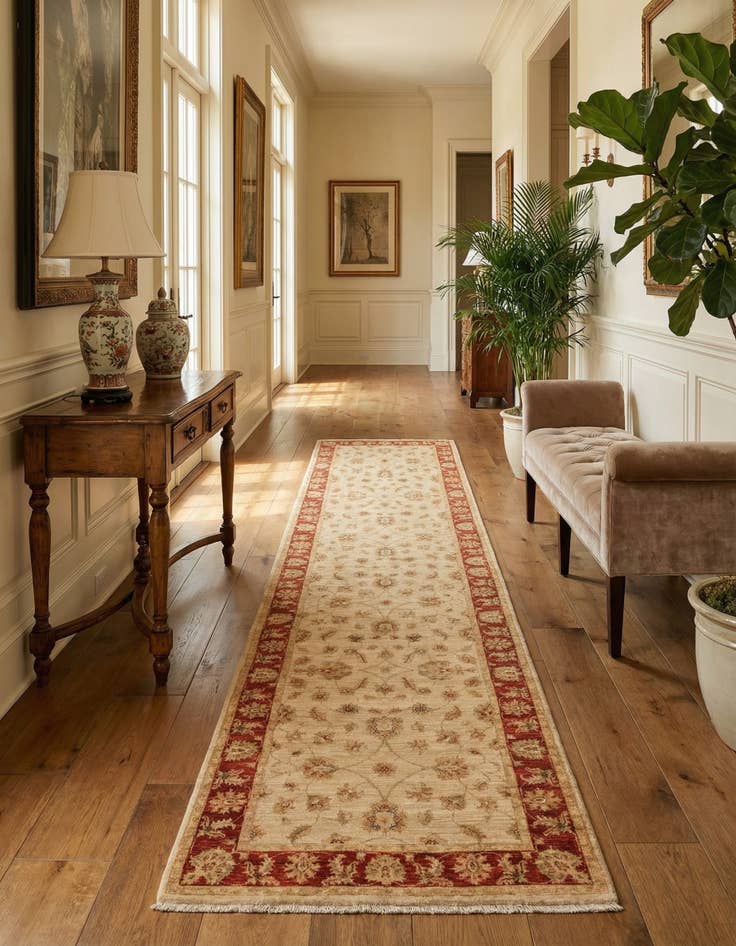 Detail image of  4' x 16' 8  Hand Knotted Peshawar Ziegler Runner Rug