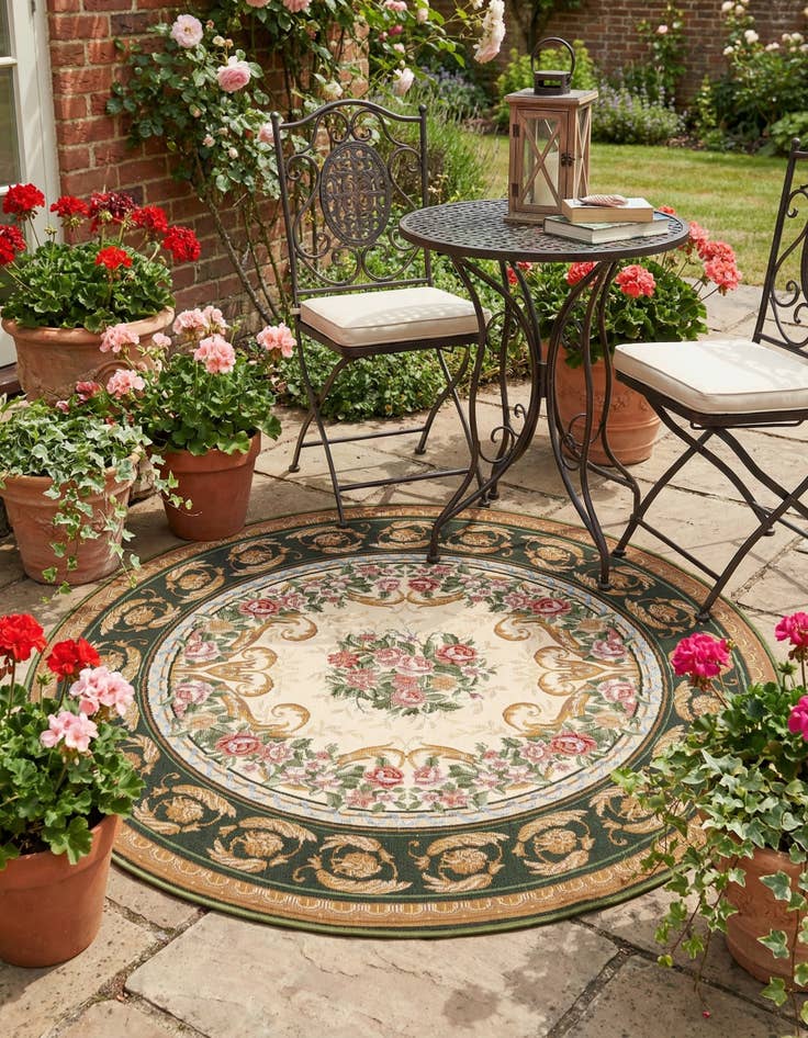 Detail image of 5' x 5'  Washable Traditional Indoor / Outdoor Round Rug