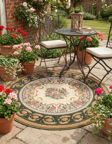 5' x 5' Easy-Clean Traditional Indoor / Outdoor Round Rug