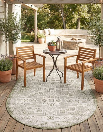 5' 3 x 8' Easy-Clean Aztec Indoor / Outdoor Oval Rug