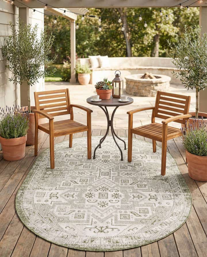 5' 3 x 8' Easy-Clean Aztec Indoor / Outdoor Oval Rug