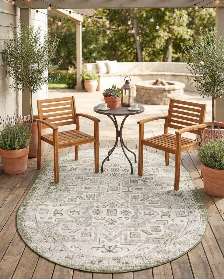 Detail image of 5' 3 x 8' Easy-Clean Aztec Indoor / Outdoor Oval Rug