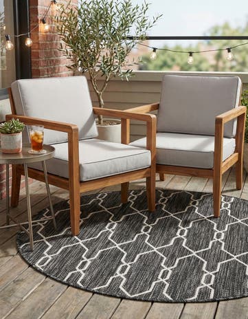 Charcoal Easy-Clean Lattice Indoor / Outdoor Round Rug
