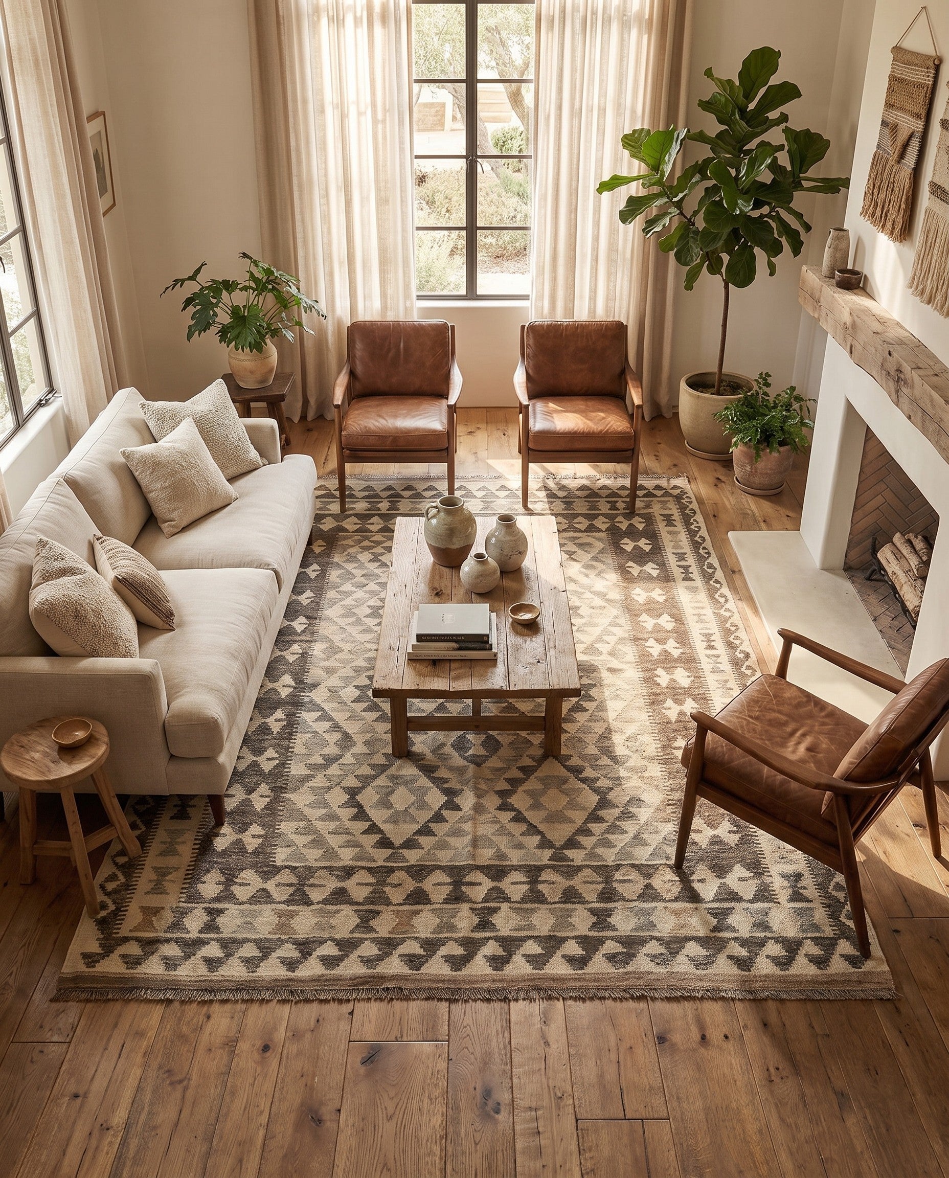 5' x 6' 7 Hand Woven Kilim Maymana Wool Rug