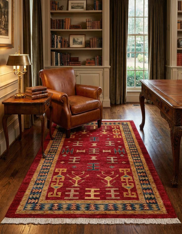 Detail image of  3' 5 x 5' 2  Hand Knotted Ziegler Wool Rug