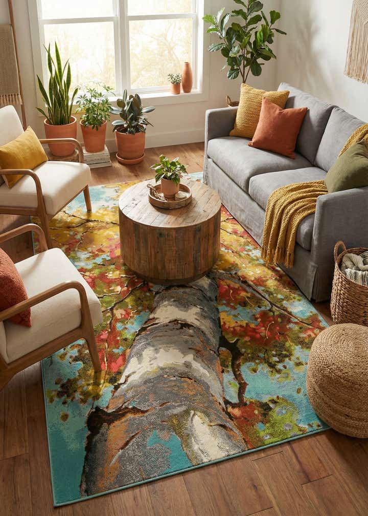 6' 1 x 9' Easy-Clean Botanical Indoor / Outdoor Rug