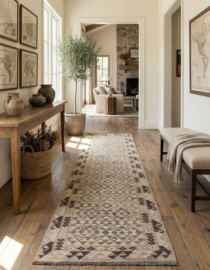 Detail image of  2' 9 x 12' 11  Hand Woven Kilim Maymana Wool Runner Rug