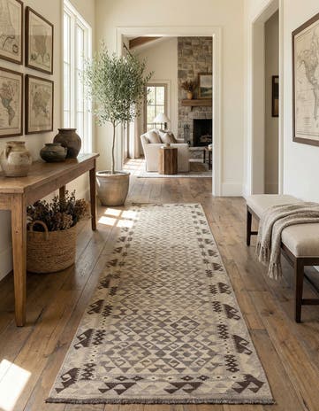 2' 9 x 12' 11 Hand Woven Kilim Maymana Wool Runner Rug