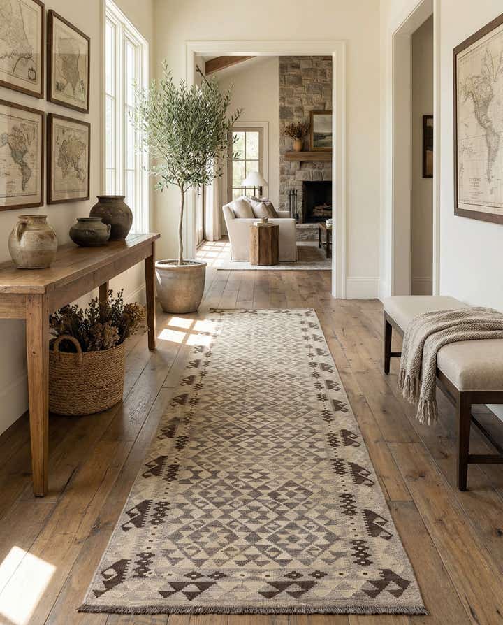 2' 9 x 12' 11 Hand Woven Kilim Maymana Wool Runner Rug