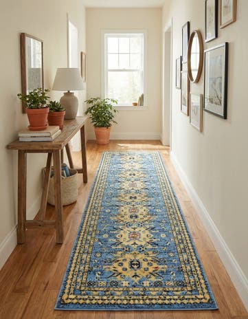 Light Blue Heriz Design Runner Rug