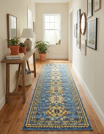 Light Blue Heriz Design Runner Rug
