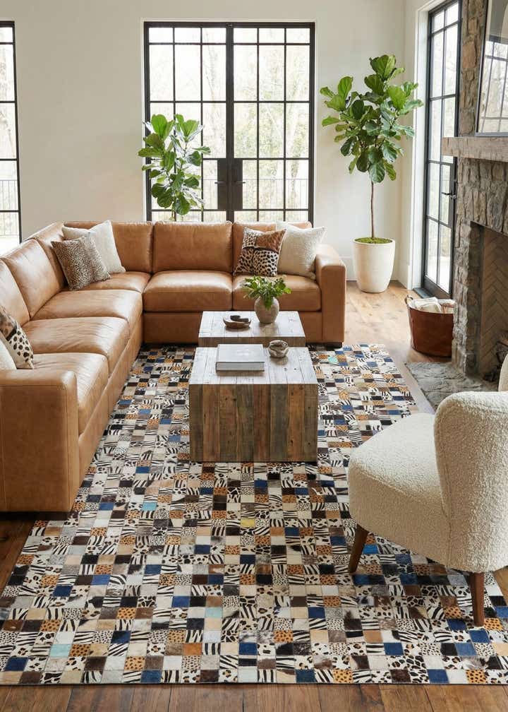 5' x 8' Cowhide Leather Rug