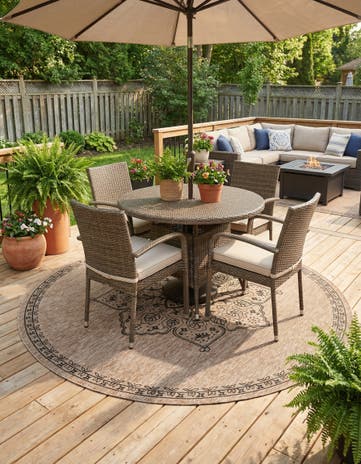 10' x 10' Easy-Clean Traditional Indoor / Outdoor Round Rug