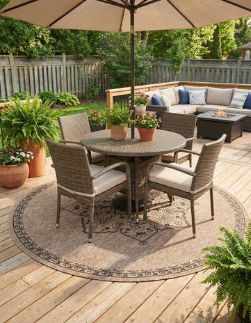 10' x 10' Easy-Clean Traditional Indoor / Outdoor Round Rug