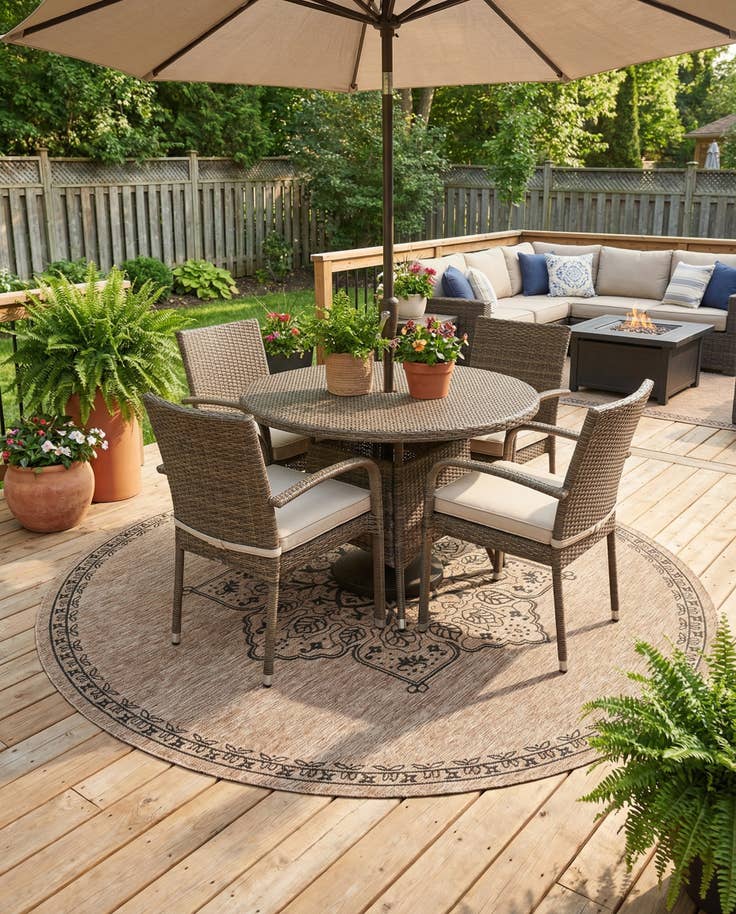 Detail image of 10' x 10' Easy-Clean Traditional Indoor / Outdoor Round Rug