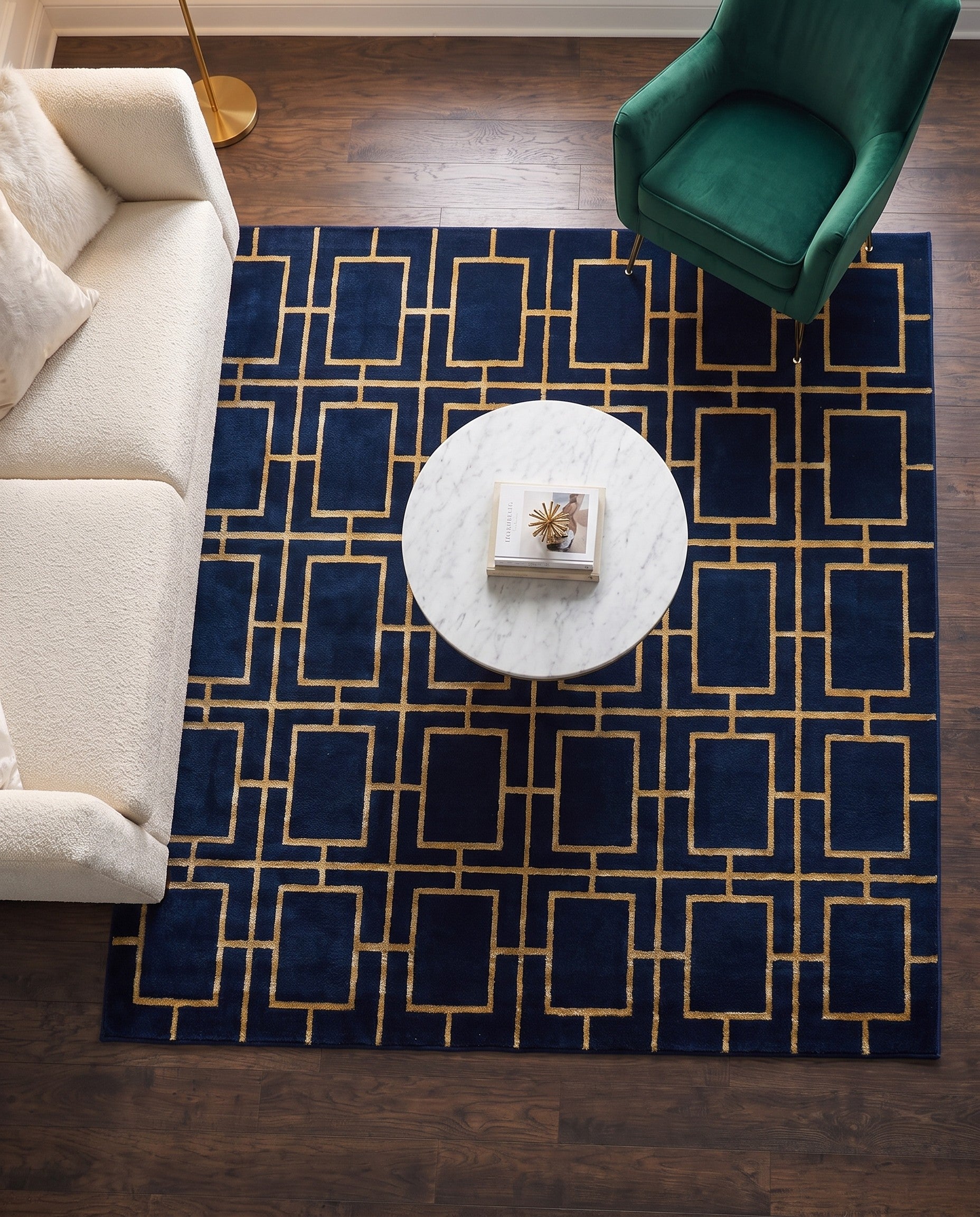 Navy Blue Gold Marilyn Monroe™ Glam Deco Square Rug