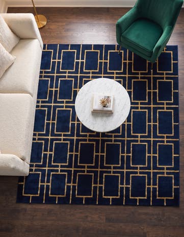 Navy Blue Gold Marilyn Monroe™ Glam Deco Square Rug