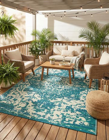 Teal blue Easy-Clean Vista Breeze Indoor / Outdoor Rug
