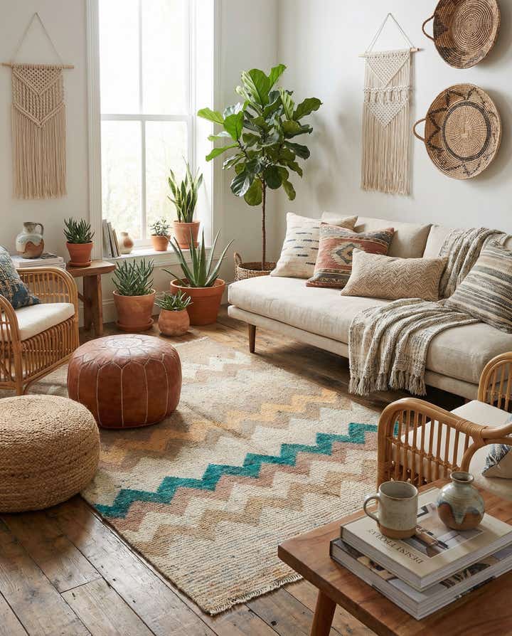 4' 8 x 7' 8 Hand Knotted Moroccan Wool Rug