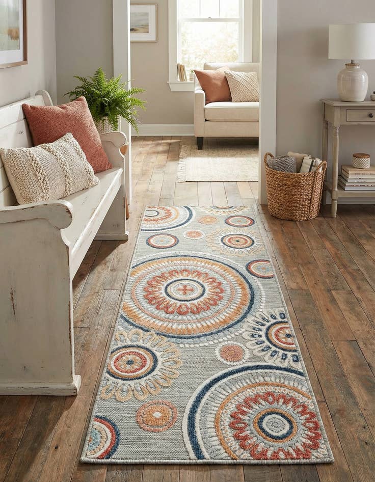 Detail image of  2' 2 x 6'  Washable Botanical Indoor / Outdoor Runner Rug