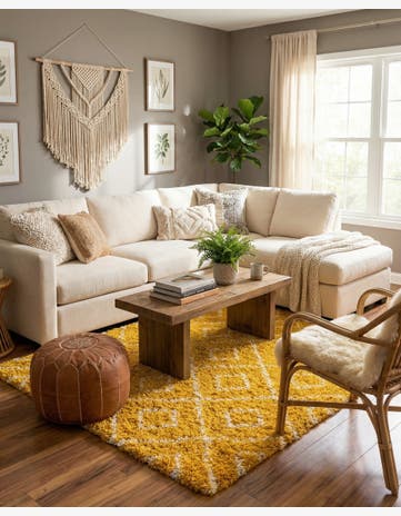 Yellow Trellis Shag Square Rug