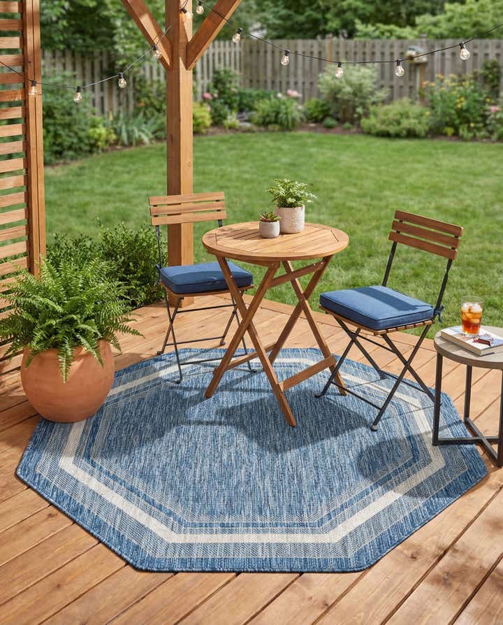 5' 3 x 5' 3 Easy-Clean Border Indoor / Outdoor Octagon Rug