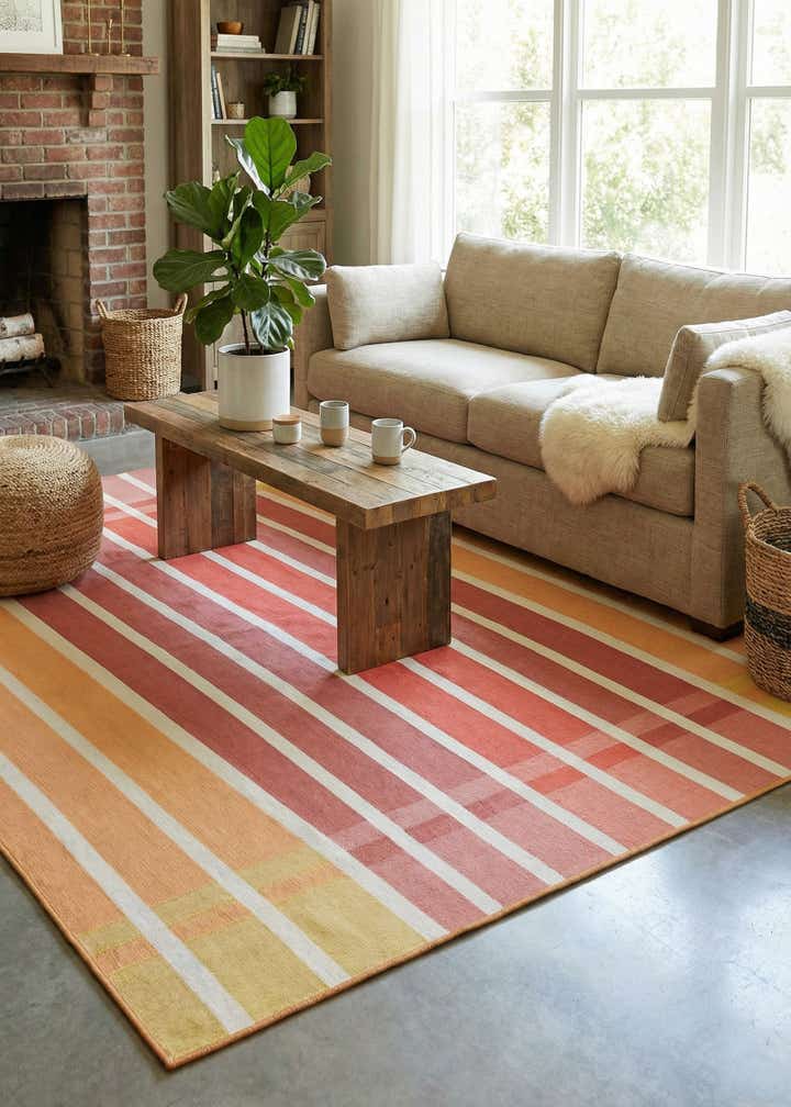 6' x 9' Easy-Clean Striped Indoor / Outdoor Rug