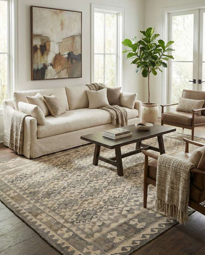 7' 3 x 9' 8 Hand Woven Kilim Maymana Wool Rug