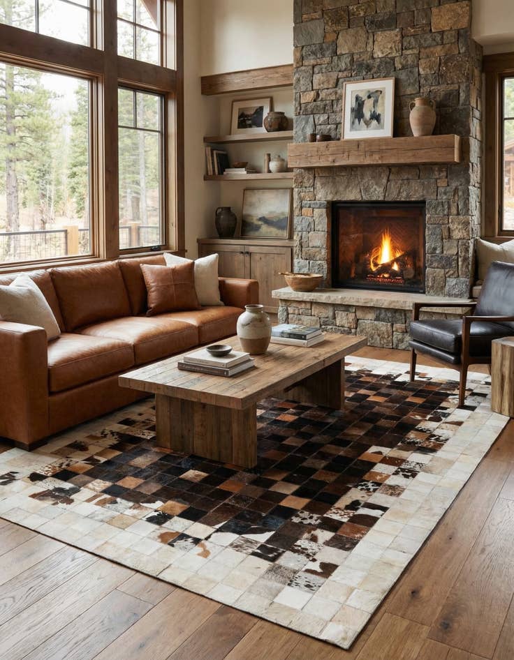 Detail image of 5' 2 x 8' Cowhide Stocks Rug