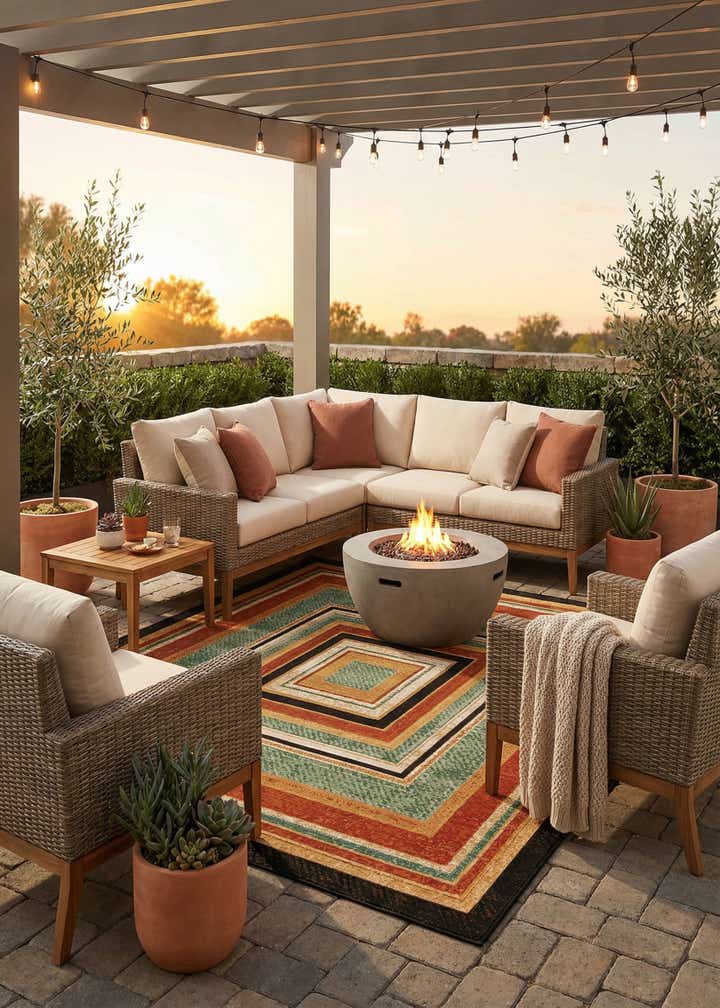 7' 10 x 7' 10 Easy-Clean Modern Indoor / Outdoor Square Rug
