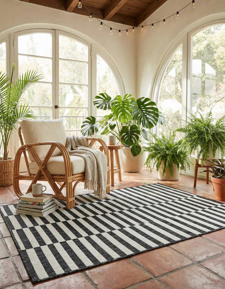 Detail image of 4' x 6' Easy-Clean Striped Indoor / Outdoor Rug