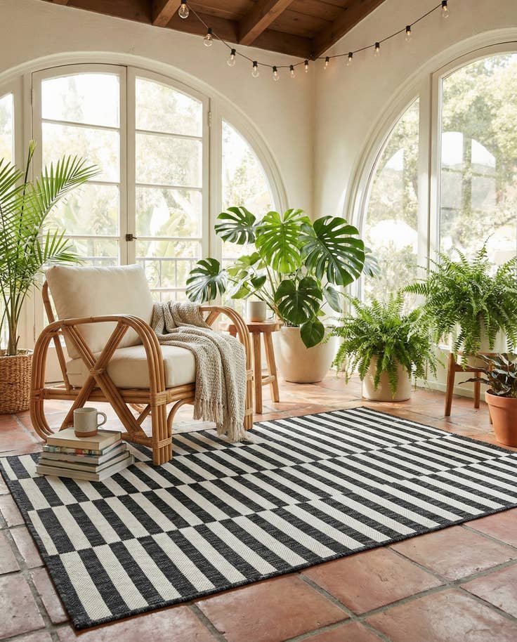 Detail image of 4' x 6' Easy-Clean Striped Indoor / Outdoor Rug