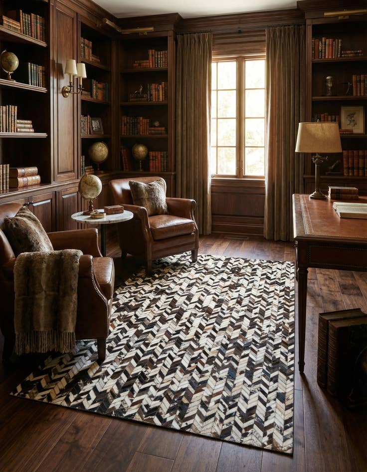 Detail image of 4' 11 x 7' 10 Cowhide Stocks Rug