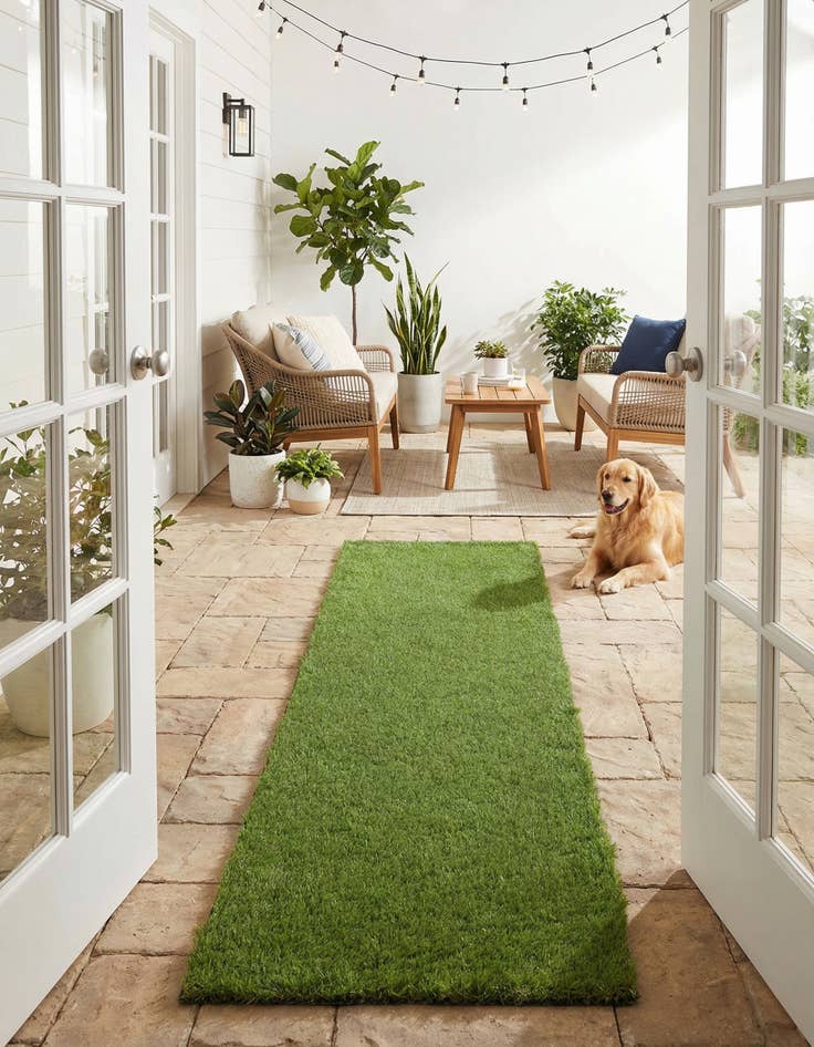Detail image of 2' 7 x 8'  Washable Grass Indoor / Outdoor Runner Rug