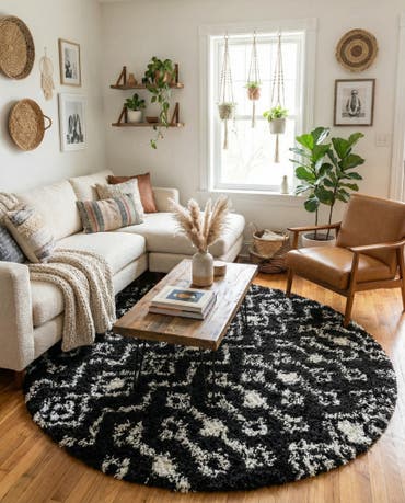  6' x 6' Moroccan Trellis Shag Round Rug