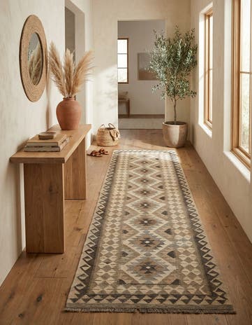 2' 8 x 9' 9 Hand Woven Kilim Maymana Wool Runner Rug