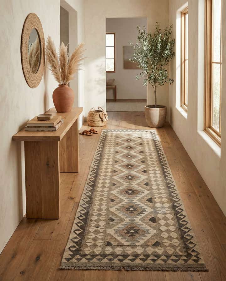 2' 8 x 9' 9 Hand Woven Kilim Maymana Wool Runner Rug