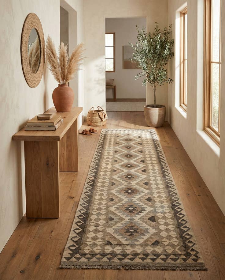 Detail image of 2' 8 x 9' 9 Hand Woven Kilim Maymana Wool Runner Rug