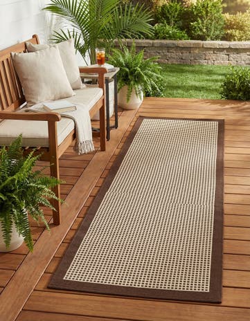 Brown Easy-Clean Border Indoor / Outdoor Runner Rug